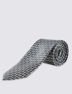 Pure Silk Chevron Zig Zag Print Tie